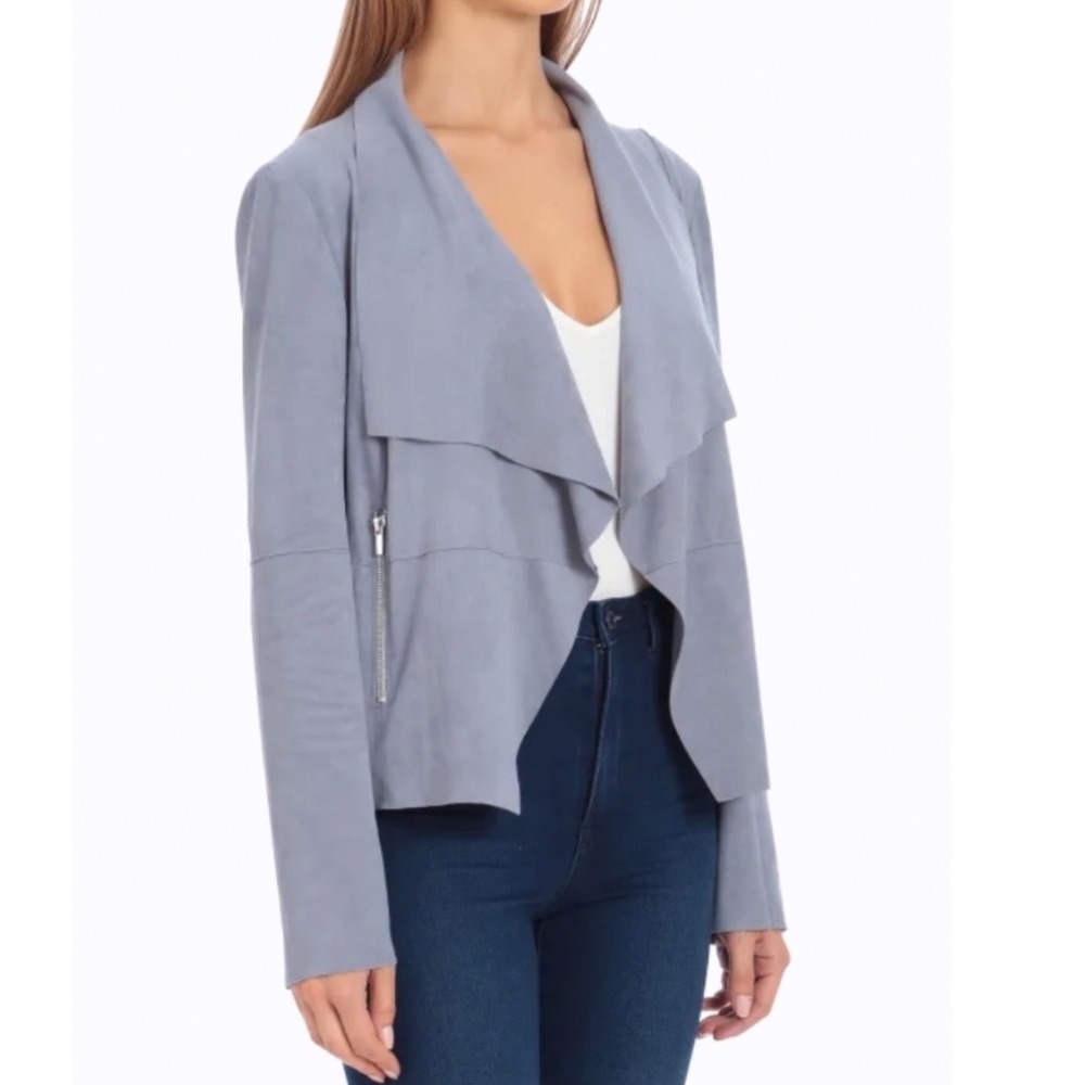 Bagatelle Blue Faux Suede Draped Open Front Waterfall Jacket Lagenlook Sz S